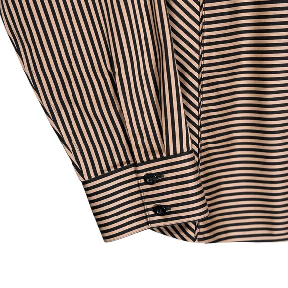 Chico's Women's Shirt Button Up Beige Black Striped Long Sleeve Blouse Top 1 M/8 - Picture 8 of 8